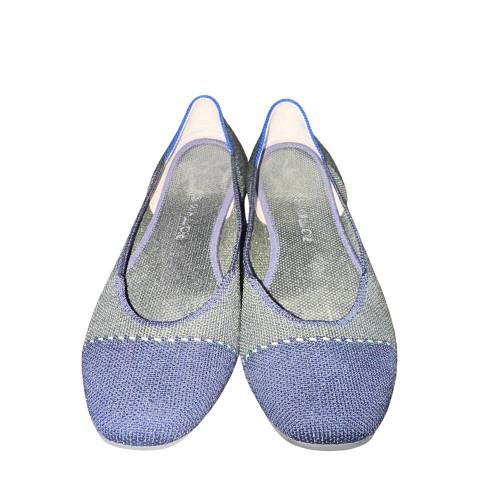 Rothy's The Square Highland Cap Toe Flats Womens 8 Green Blue Knit Slip On Shoes